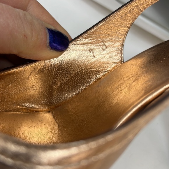 Gucci Sz 7 B Rosegold Rose Gold Leather Slingback Bamboo Horse Bit Heels - Picture 8 of 12